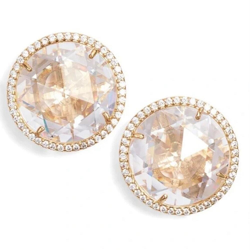 NWT Kate Spade New York That Sparkle Pavé Round Large Stud Earrings Clear Gold
